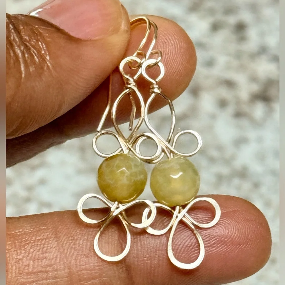 Fire Agate Floral Gold Motif Dangle Earrings